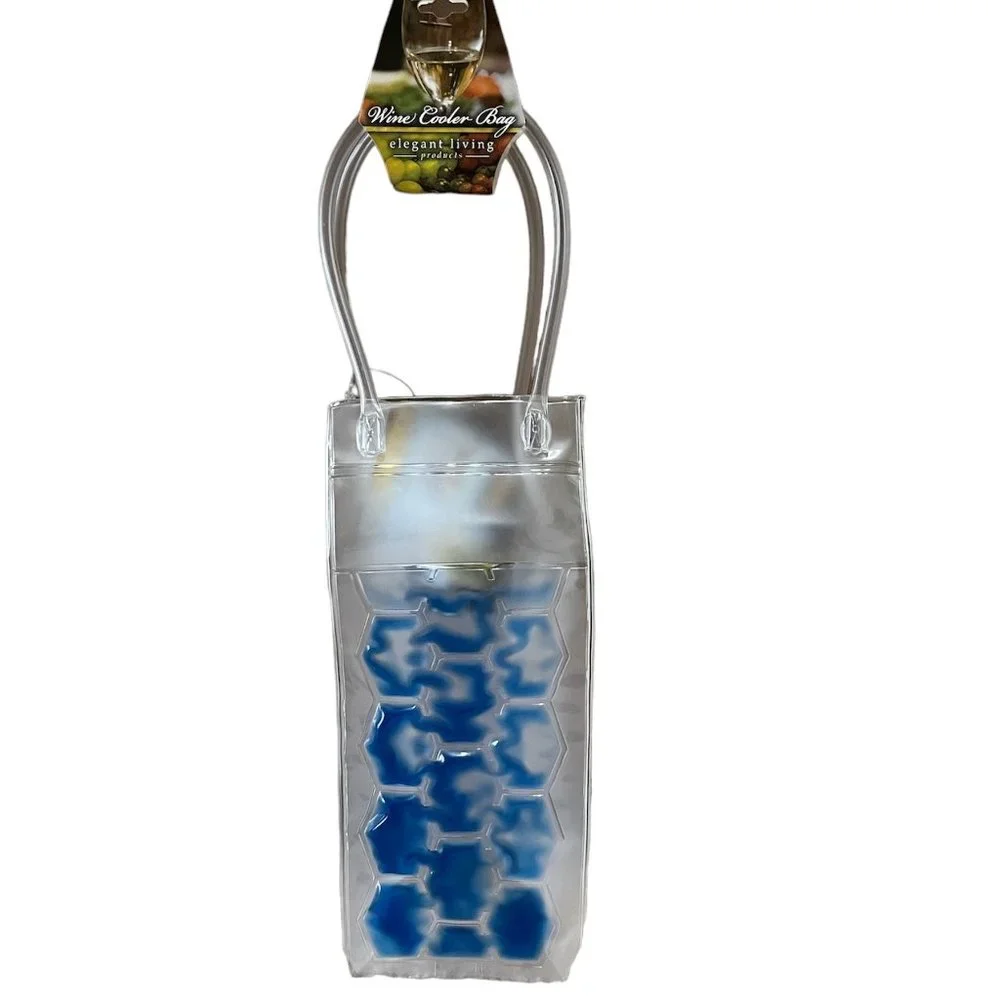 Freeze Beverage Tote / Ice Bucket To-Go / Wine Chill Bag / Clear & Blue - NWT